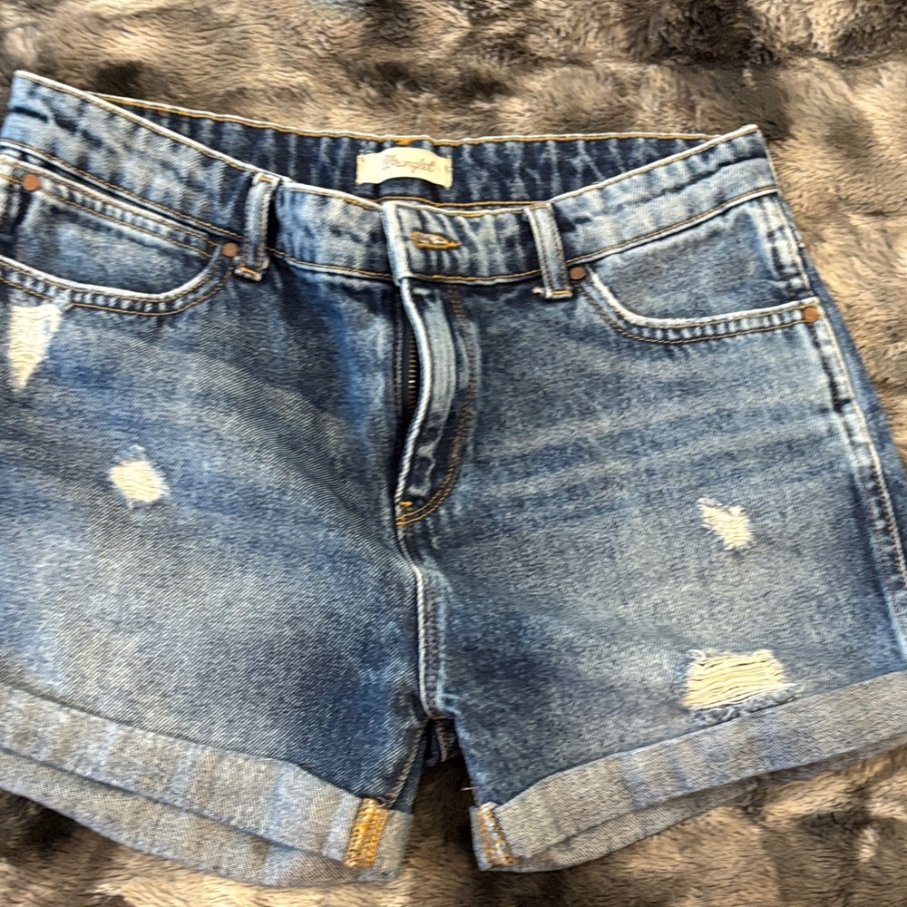Wrangler Blue Jean Shorts with Distressed Details